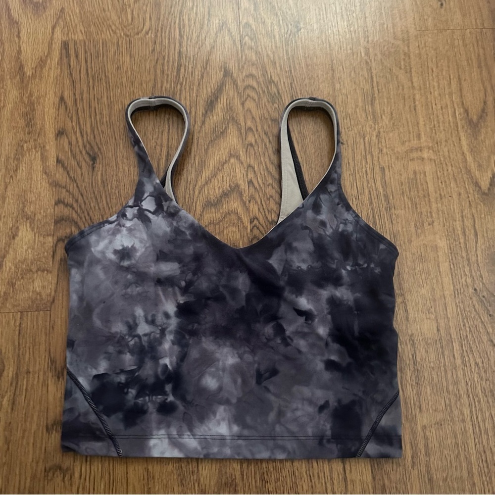 Lululemon Athletica Beige Black Space Tank crop Top size 4 unpadded sports yoga